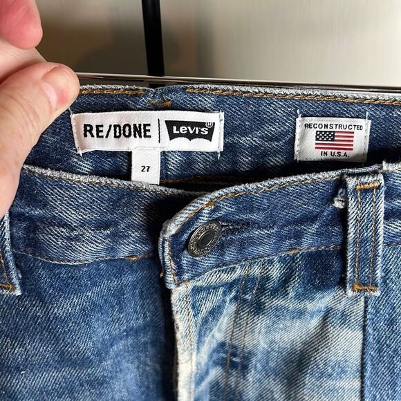 RE/DONE LEVI'S DENIM PATCHWORK SHORTS WITH FRAYED HEM Size 27 - Picture 3 of 9